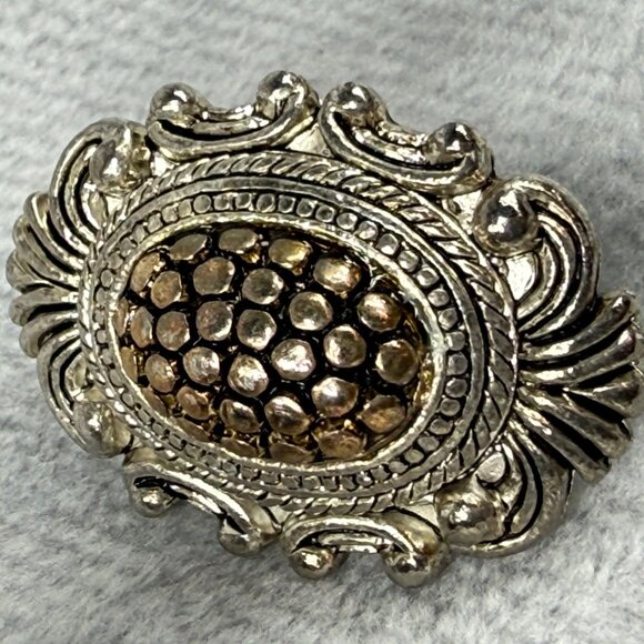 Vintage Ornate Silver & Gold-Tone Clip-On Earrings Women Classic Textured Design - Picture 12 of 16